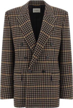 Saint Laurent Double-Breasted Houndstooth Blazer Blazers Multicolor-Donna