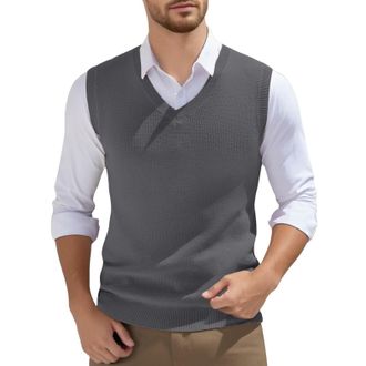 Generic Mens Sleeveless Jumpers & Knitted Gilets Classic V-Neck Sleeveless Jumper Men Business Knitwear Waistcoat Tank Top Gilet for Men UK Work Tops Mens, Pl