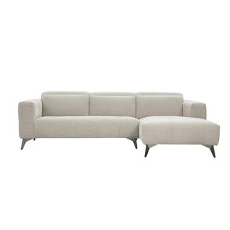Miliboo Sof&aacute; De Esquina Derecha De 3 Plazas Con Reposacabezas Ajustables En Tela De Chenilla Beige Y Metal L236.5 Cm Norell