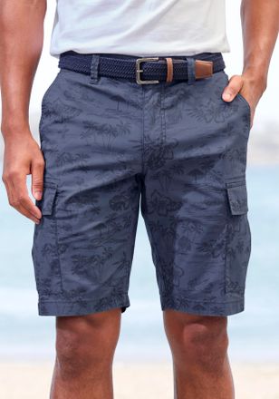 John Devin Cargoshorts JOHN DEVIN, Herren, Gr. 32, N-Gr, blau (blau bedruckt), Web, Obermaterial: 97% Baumwolle, 3% Elasthan, bedruckt, regular fit kurz, Hosen C