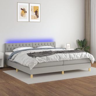 vidaXL Vidaxl - Cama Box Spring Con Colch&oacute;n Tela Y Led Gris Claro 200x200 Cm
