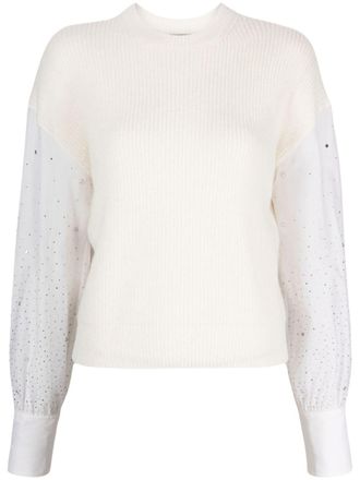PESERICO sheer-sleeve knitted jumper - White