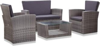 vidaXL Set De Muebles De Jard&iacute;n 4 Pzas Y Cojines Rat&aacute;n Sint&eacute;tico Gris Vidaxl