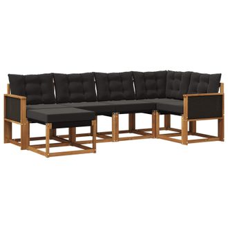 vidaXL Conjunto De Sof&aacute;s De Exterior Con Coj&iacute;n 6 Pcs Natural Y Negro Vidaxl