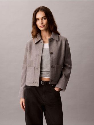 Calvin Klein Jeans Calvin Klein Womens Faux Wool Stand Collar Jacket - Grey - XL
