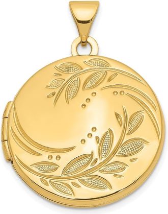 Diamond2Deal 14k Yellow Gold 20mm Round Leaf Floral Locket Pendant