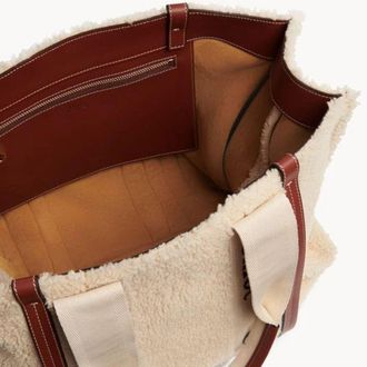 Chlo&eacute; Womens Shearling Tote Beige Leather Detail