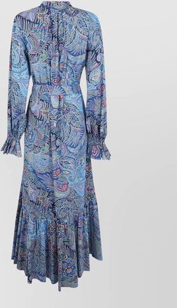Etro long shirt dress belt waist paisley ruffles