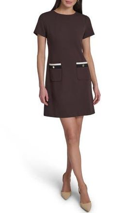 Tommy Hilfiger Scuba Crepe Shift Dress in Mink/Black at Nordstrom Rack, Size 12