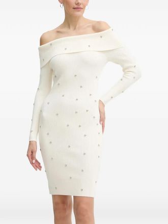 Guess Co rhinestone-embellished off-shoulder mini dress - Neutrals