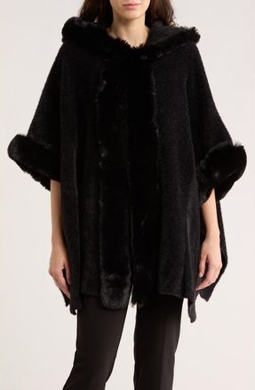 La Fiorentina Faux Fur Trim Cape in Black at Nordstrom Rack