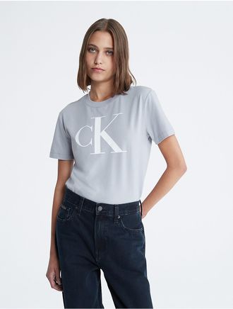 Calvin Klein Womens Monogram Logo Crewneck T-Shirt - Grey - XL