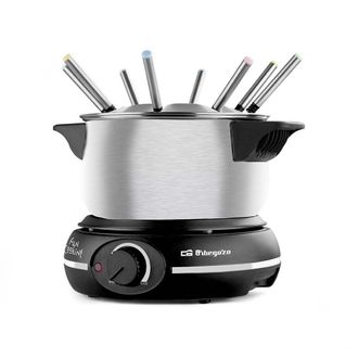 Orbegozo Fondue El&eacute;ctrica Fdr 14, 1,4 Litros De Capacidad, Olla Extra&iacute;ble De Acero Inoxidable, Regulador De Temperatura, 8 Tenedores De Fondue, Tapa Antisalpic