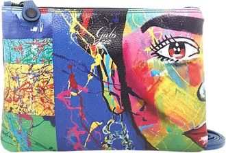 Gabs Zwarte leren schoudertas met blauwe print - Dames - Schoudertassen - Veelkleurig - ONE Size - Leer - Tassen