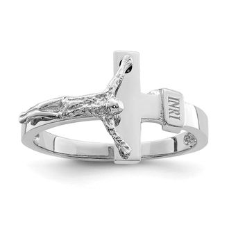 Diamond2Deal 14K White Gold Polished INRI Crucifix Ring