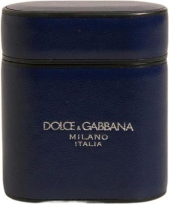 Dolce & Gabbana Blauw Leren Logo Airpods Hoesje - Heren - Telefoonaccessoires - Blauw - ONE Size - Accessoires
