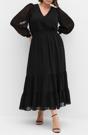 City Chic Kianna Sheer Long Sleeve Maxi Dress in Black at Nordstrom