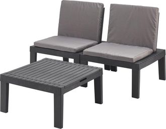 Dmora Set Salotto Da Esterno Aixela, Composizione Da Giardino Con 2 Sedute Con Schienale Ed 1 Modulo Multifunzione, Salottino Con Cuscini, 100% Made In Ital