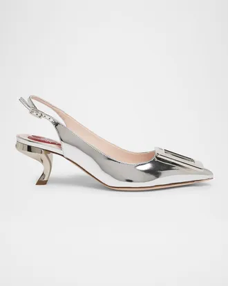 Roger Vivier Virgule Metallic Buckle Slingback Pumps