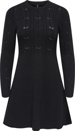 Only Strickkleid ONLY ONLKATIA LIFE LS O-NECK CABL DRES EX KNT, Damen, Gr. XL, N-Gr, schwarz, Strick, Obermaterial: 50% Viskose, 27% Nylon, 23% Polyester, 