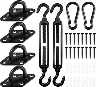 OEM Kit De Fijaci&oacute;n Para Toldos De Sombra - 44 Piezas - Robusto - Acero Inoxidable 304 - Para Instalaci&oacute;n De Toldos Triangulares De Jard&iacute;n (m6 Negro)