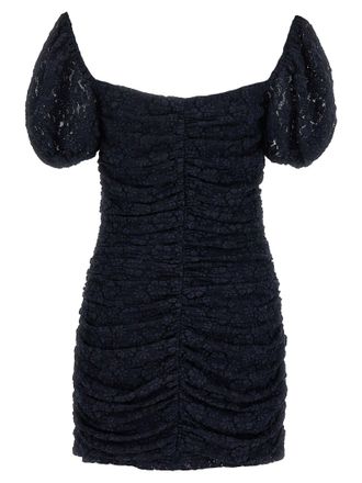 Rotate Ruched Lace Mini Dress - Black