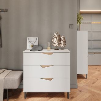 Vicco Aparador Marelle, Blanco/artesano, 80 X 81.2 Cm Con 3 Cajones, Vicco