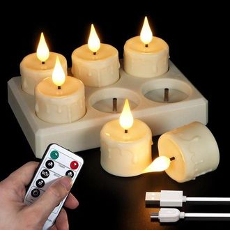 OEM Velas Led Tipo T&eacute; - Velas El&eacute;ctricas - Crea Ambiente - Recargables Con Control Remoto - 6 Unidades - Blanco C&aacute;lido