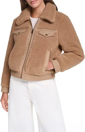 Levi's Fleece & Denim Bomber Jacket in Chestnut at Nordstrom, Size X-Small