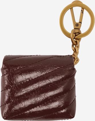 Pinko Womens Glossy Leather Airpods Love Bag Burgundy Calfskin Accessory