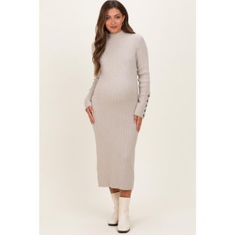 Pinkblush Button Sleeve Sweater Midi Dress in Heather Grey at Nordstrom, Size X-Large
