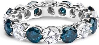 House of Brilliance 14K White Gold 6 1/4 Cttw Lab Grown White and Blue Diamond Eternity Band Ring at Nordstrom, Size 7.5