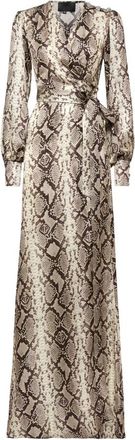 Philipp Plein Python Silk Print Lange Jurk - Dames - Avondkleed - Bruin - XS - Satijn - Kleedjes