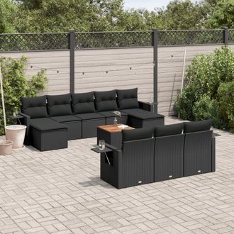 vidaXL Set De Sof&aacute;s De Jard&iacute;n 11 Pzas Y Cojines Rat&aacute;n Sint&eacute;tico Negro Vidaxl