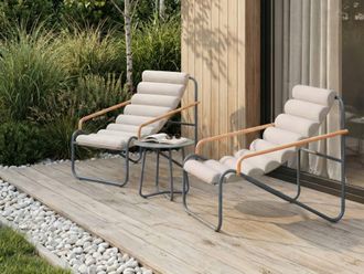 Beliani Conjunto De Jard&iacute;n Para Exterior Dos Sillones Y Mesa Juego De Balc&oacute;n Gris Oscuro Pasto