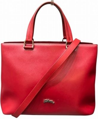 Longchamp Red Color Leather Shoulder Bag Tote Bag (Pre-Owned)