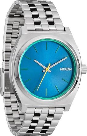 Nixon Time Teller Mens Watches Silver/Byron Blue, Leather/Stainless Steel