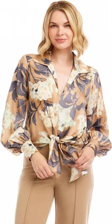 Karen Kane Beverly Blouson Sleeve Satin Tie-Front Top In Multi Print