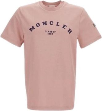 Moncler T-shirt met korte mouwen en logoprint - Heren - T-shirts - Roze - M - Katoen - Tops