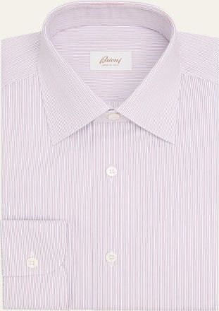 Brioni Mens Cotton Hairline Stripe Point Collar Dress Shirt