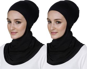 Lina & Lily Modal Jersey Full Coverage Ninja Hijab Undercap with Neck Cover for Muslim Women (Black + Black)