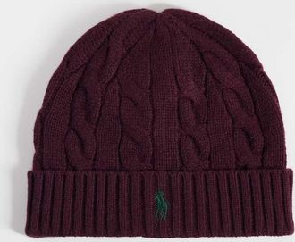 Polo Ralph Lauren berretto a maglia a trecce con logo icon in bordeaux-Rosso