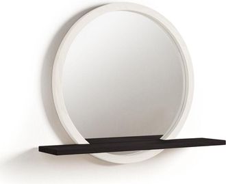 HOGAR 24 Hogar24 - Turin - Espejo De Pared Redondo Con Estante De Madera, Color Blanco Y Negro. Medida: Di&aacute;metro De 60 Cm