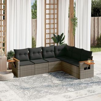 vidaXL Set De Muebles De Jard&iacute;n 6 Pzas Y Cojines Rat&aacute;n Sint&eacute;tico Gris Vidaxl