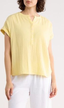 Caslon Cotton Gauze Henley Top in Yellow Mellow at Nordstrom Rack, Size X-Small
