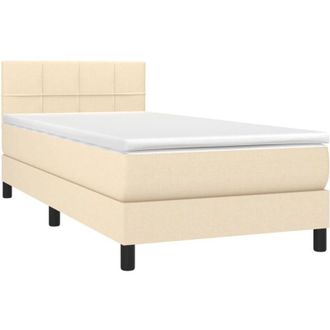 vidaXL Cama Box Spring Colch&oacute;n Y Luces Led Tela Crema 90x200 Cm Vidaxl