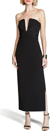 Halston Heritage Marguerite Strapless Cotton Blend Crepe Midi Dress in Black at Nordstrom Rack, Size 12