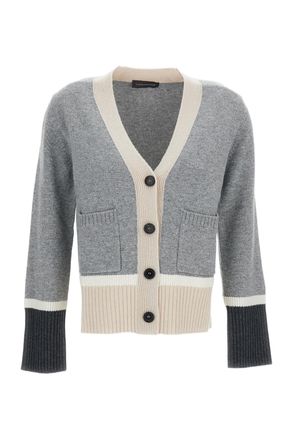 Lorena Antoniazzi Grey V-Neck Contrasting Trim Cropped Cardigan