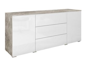 Mirjan24 C&oacute;moda Sarasota 142, Hormig&oacute;n + Blanco Brillante, Con Cajones Y Puertas, N&uacute;mero De Cajones: 3, 66x150x40cm