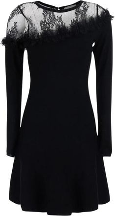 Blumarine Jurk met Ronde Hals - Dames - Korte kleedjes - Zwart - M - Wol - Kleedjes